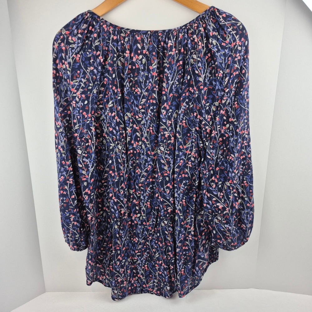 Caslon Blue Floral Print Long Sleeve Peasant Top Women's Size L Boho Romantic - Picture 3 of 10